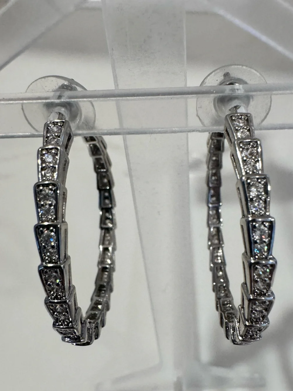NIB Serpent Hoop Earrings – Silver Over Stainless Steel CZ